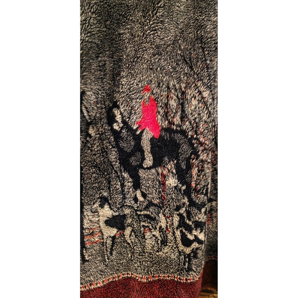 Mazmania Vtg Fleece Sweater Jacket Womens‎ S Black Horseback Hunters Dogs Woods - Picture 4 of 9